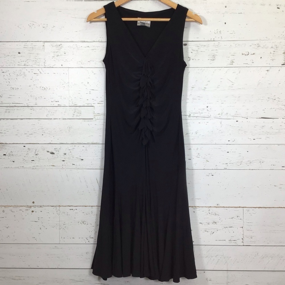 Joseph Ribkoff Black Midi Ruffle Ruched Dress Size 6​​​
